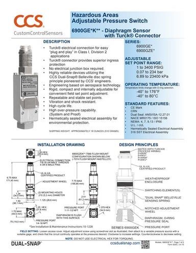 Hazardous Area Pressure Switch