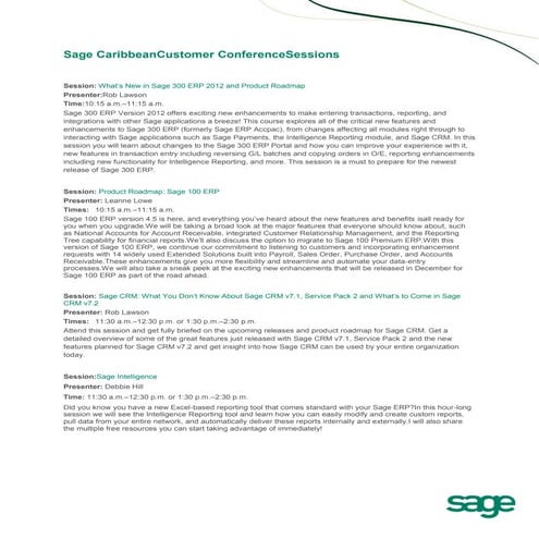 Sage Caribbean Customer Conference Abstracts 10.22