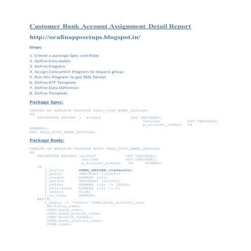 Customer bank account assignment detail report