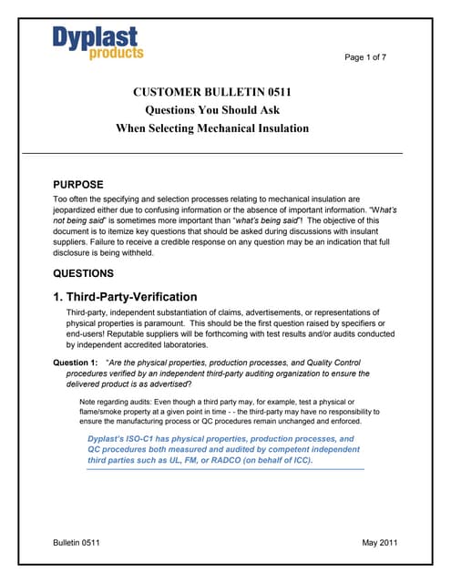 Customer Bulletin 0511 Questions You Should Ask When Selecting Mechanical Ins...