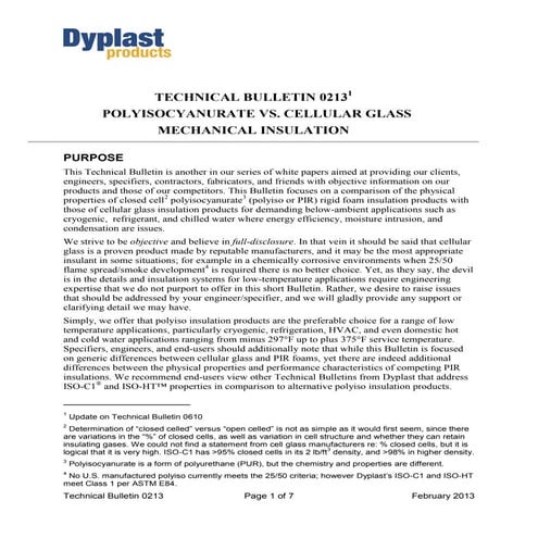 Technical Bulletin 0213 Polyisocyanurate vs. Cellular Glass Insulation