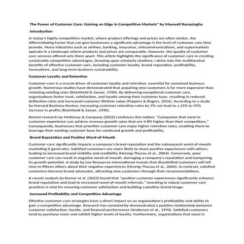 Latest Scholarly works further prove the power of customer care in gaining co...