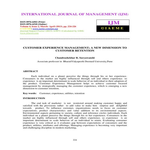 Customer experience management a new dimension to customer retention | PDF