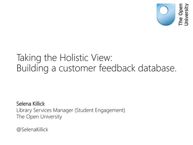 Taking the Holistic View: Building a customer feedback database.