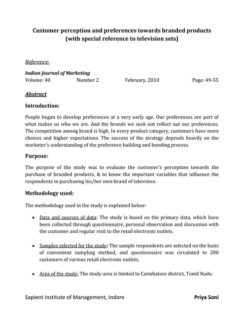 Customer perception and preferences...