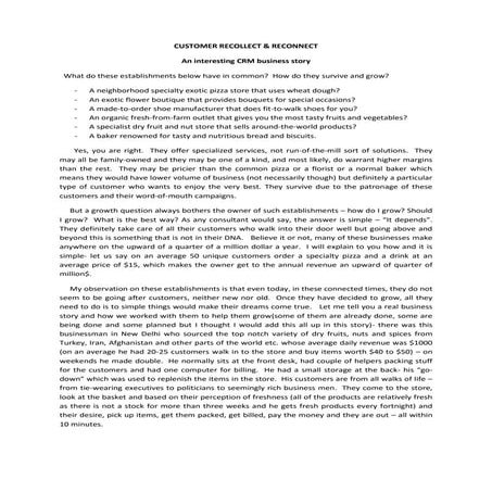 Customer recollect and reconnect - a simple CRM story