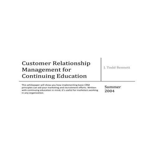 Customer relationship management for continuing education