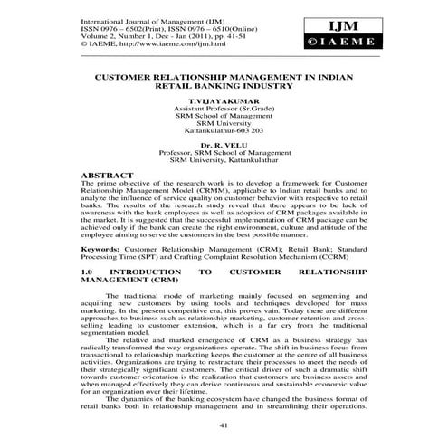 Customer relationship management in indian retail banking industry | PDF