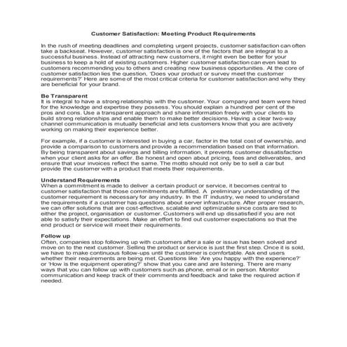 Customer satisfaction