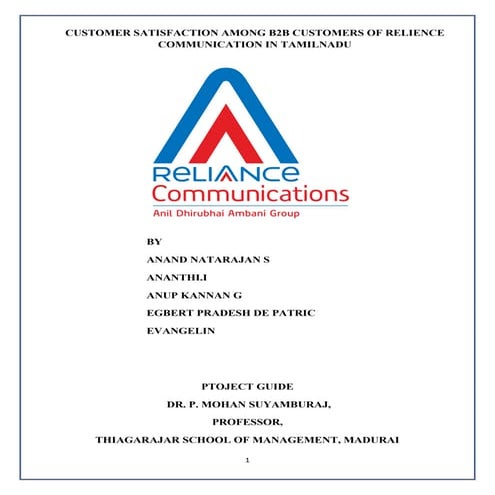 Customer satisfaction among b2 b customers of relience communication in tamil...