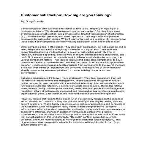 Customer satisfaction how big are you thinking