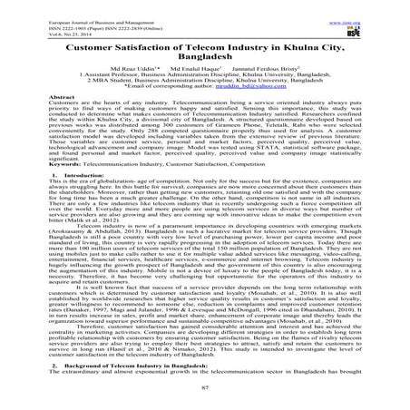 Customer satisfaction of telecom industry in khulna city, bangladesh