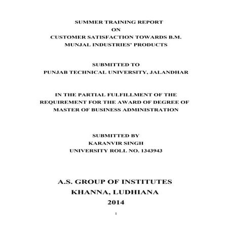 Customer satisfaction towards b.m. munjal industries