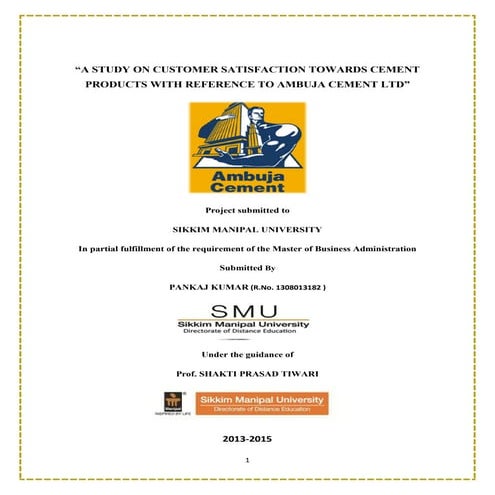 Customer satisfaction with reference to ambuja cement ltd