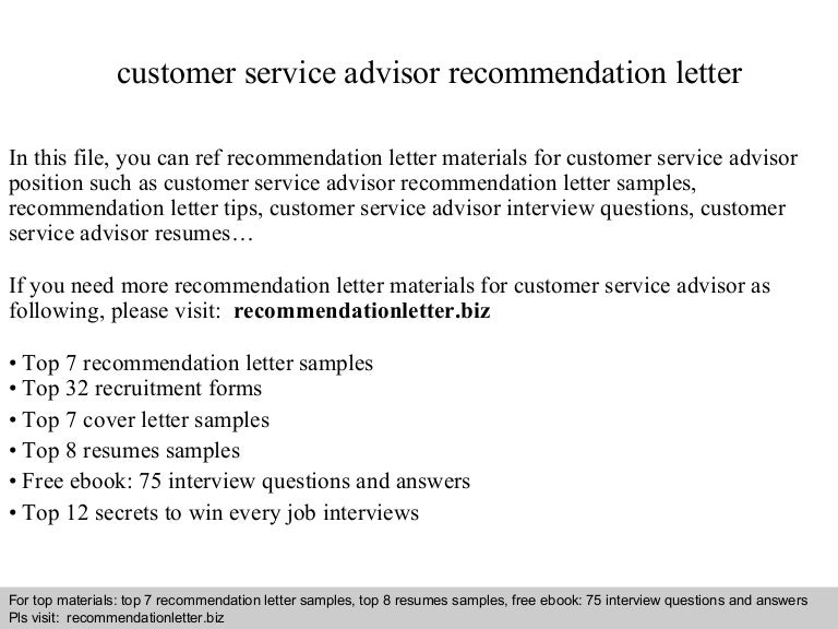 customer service advisor recommendation letter recommendation letter from advisor