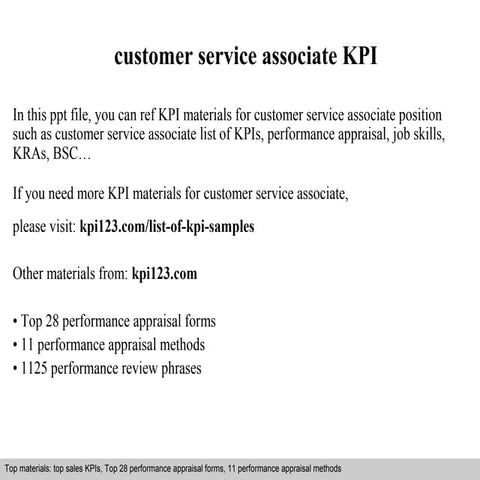 Customer service associate kpi