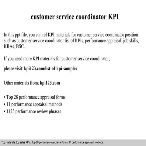 Customer service coordinator kpi