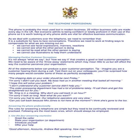 Customer Service Excellence Programme (Telephones)