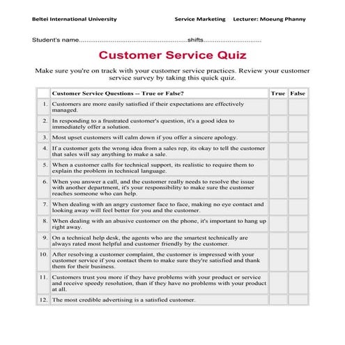Customer service quiz