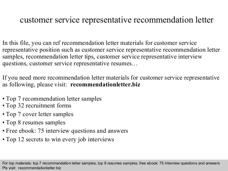 customer service representative recommendation letter