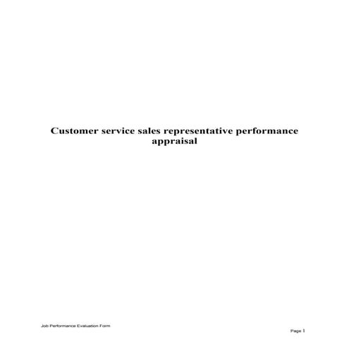 Customer service sales representative performance appraisal