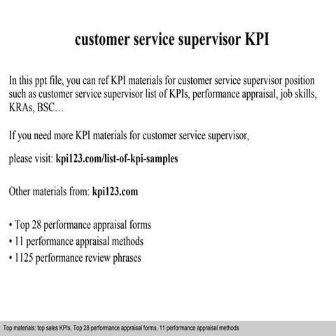 Customer service supervisor kpi