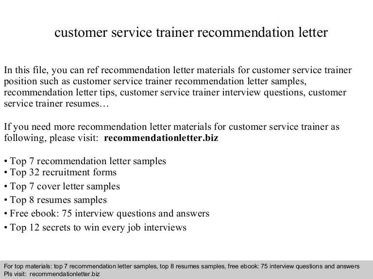 customer service trainer recommendation letter letter of recommendation for trainer