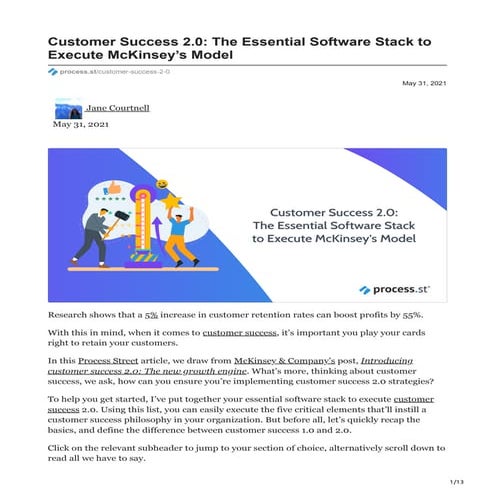 Customer Success 2.0: The Essential Software Stack to Execute McKinsey’s Model 