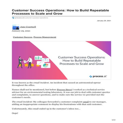 Customer Success Operations: How to Build Repeatable Processes to Scale and Grow
