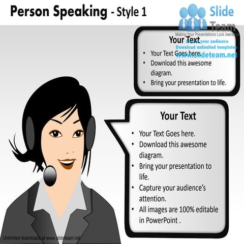 Customer support woman lady speaking microphone power point slides and ppt di...