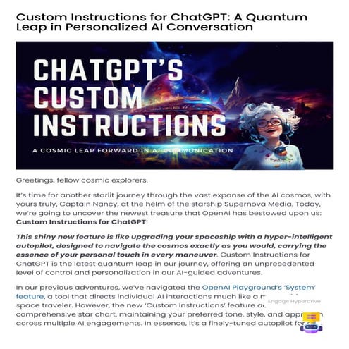 Custom Instructions for ChatGPT- A QuantumLeap in Personalized AI Conversation
