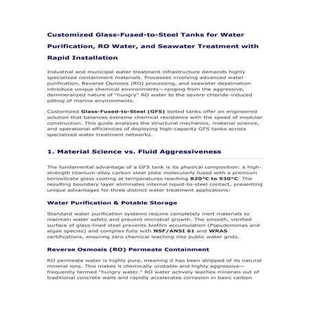 Customized Glass-Fused-to-Steel Tanks for Water Purification, RO Water ...