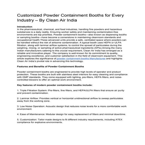 Customized Powder Containment Booths for Every Industry – By Clean Air ...