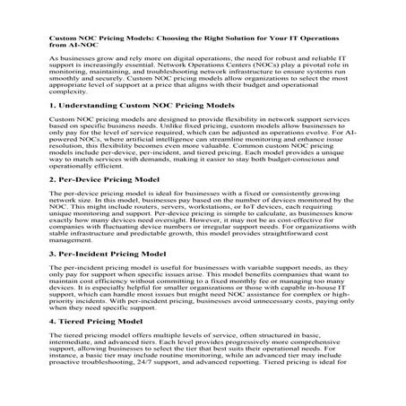 Custom NOC Pricing Models: Choosing the Right Solution for Your IT Operations...