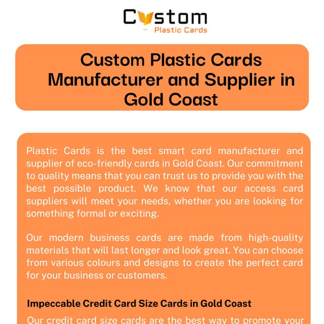 Custom Plastic Cards Manufacturer and Supplier in Gold Coast