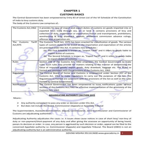 Customs Notes for ICSI Professional