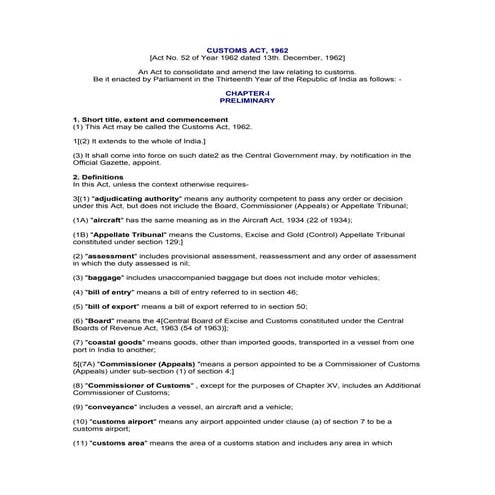 Customs act, 1962