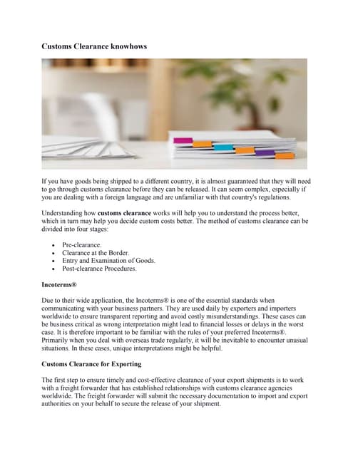 Import export custom clearance process | PDF | Logistics and ...