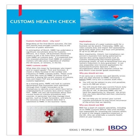 Customs Health Check Flyer - BDO