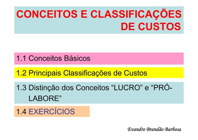 Custos conceitos e classificacoes | PDF