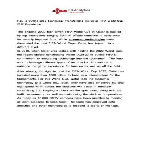 FIFA World Cup 2022 to Use Cutting-edge Technology Throughout Games