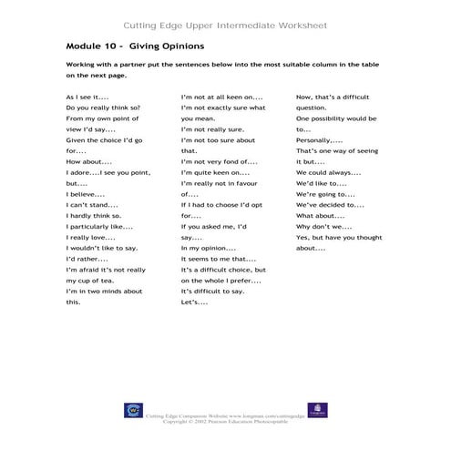 Cutting edge intermediate module 10 giving opinions