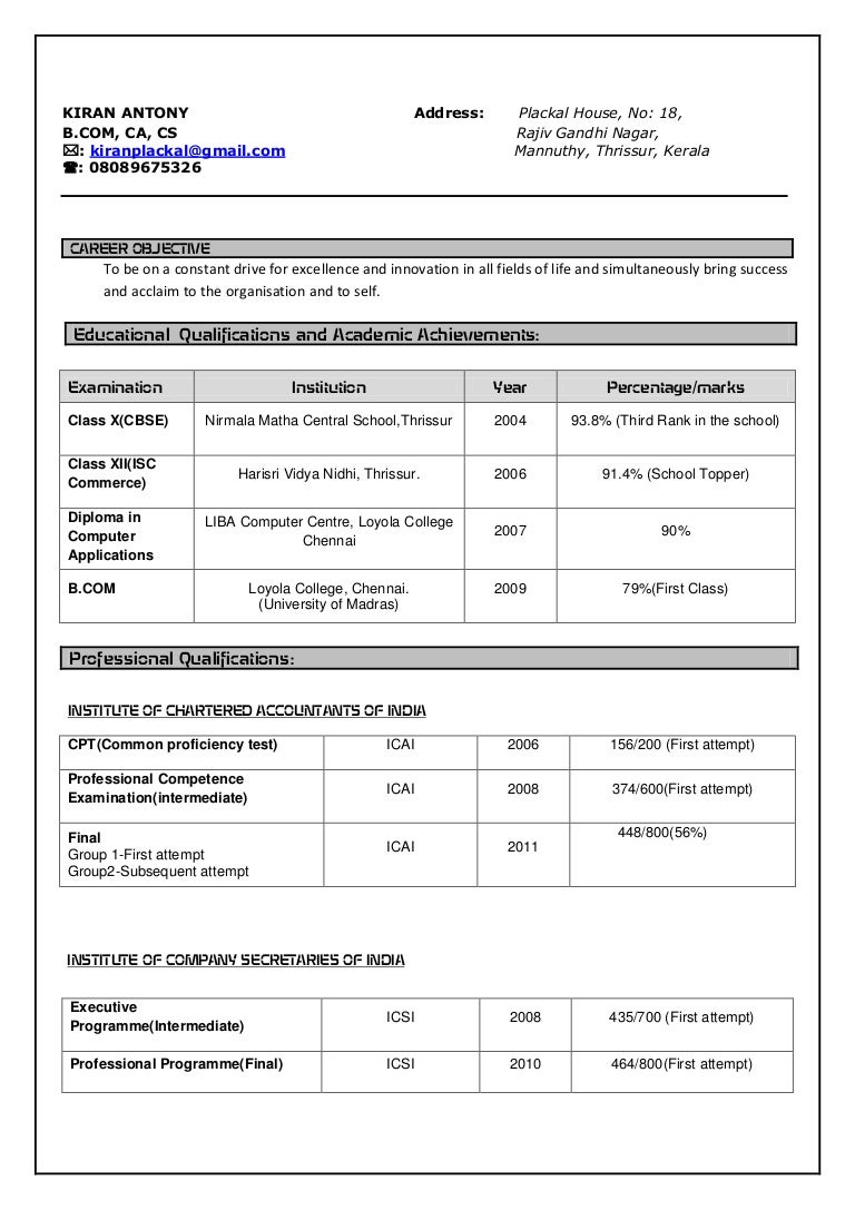 Prepare resume ca articleship