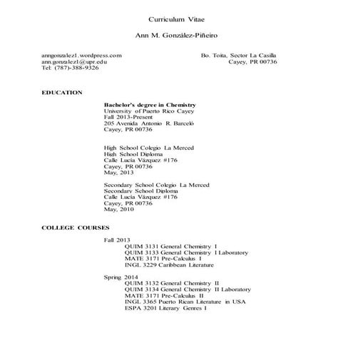 Curriculum Vitae Ann González