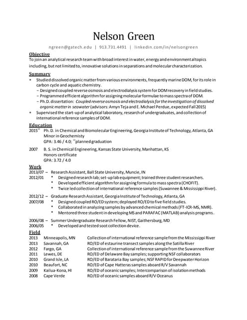 Curricula Vitae of Nelson Green