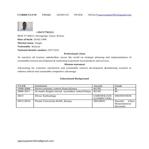 Cv.ogweyo peter ogalo