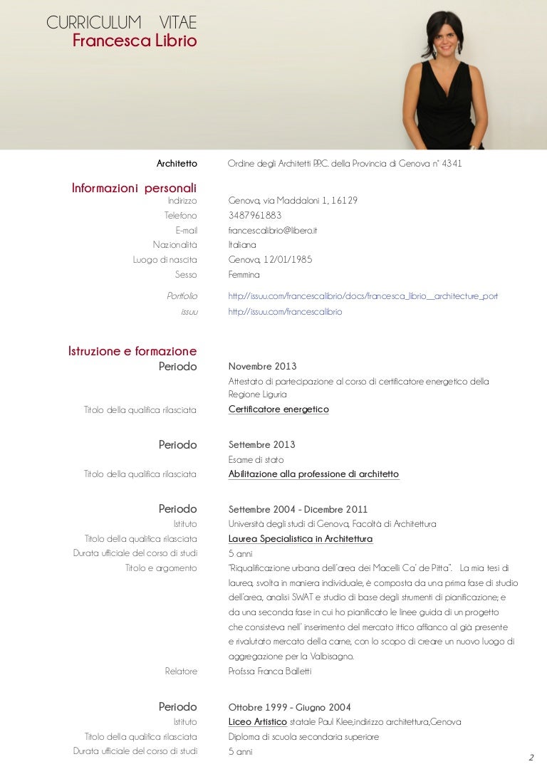 Cv Francesca Librio Architetto