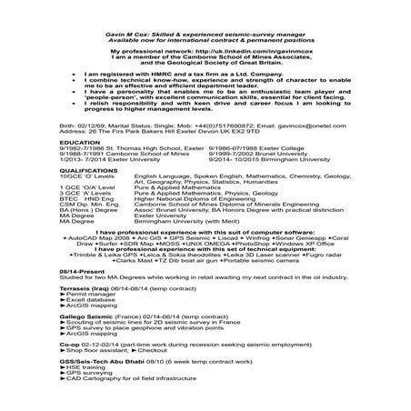 CV Gavin Cox Seismic PDF