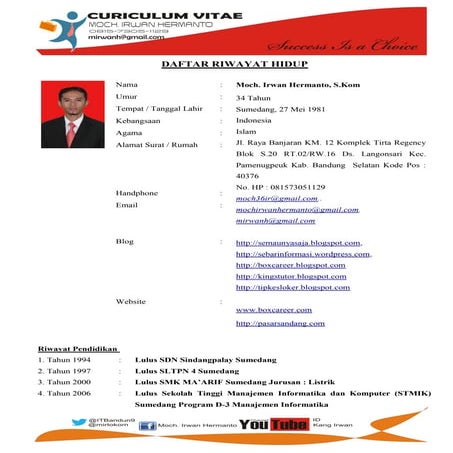 Contoh Format Curiculum Vitae (CV)