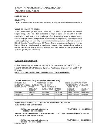 marine engineer resumes